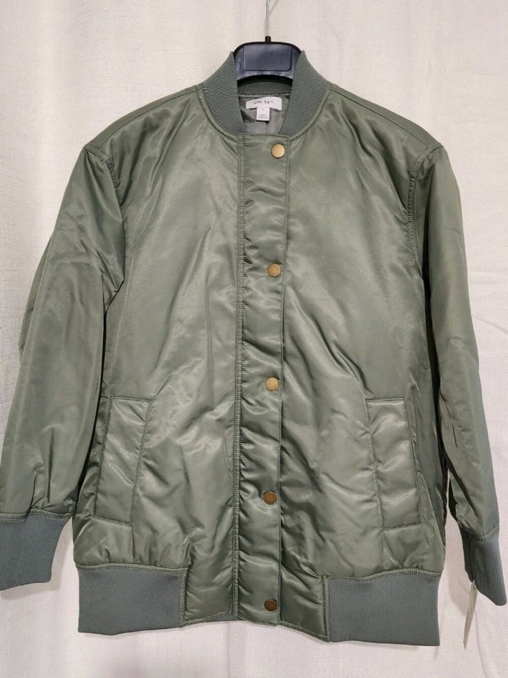 On The 34th Women's Bomber Jacket Oversized Pockets Olive Green Size Small NWT